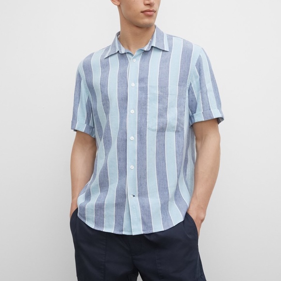 Striped SS Linen Blend Shirt - New W/Tags - NEVER WORN - Deep Ultramarine Multi